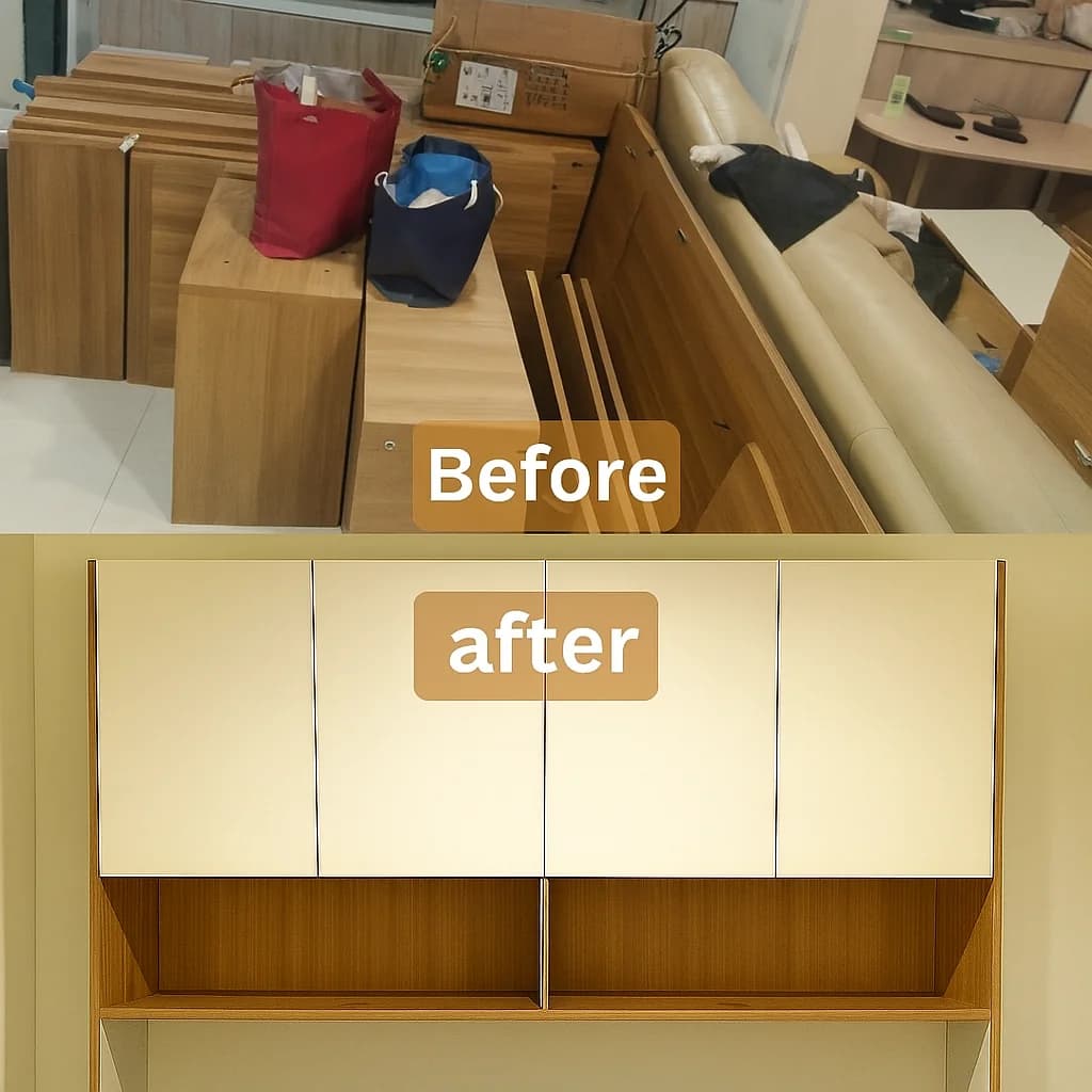 Wardrobe put together, before and after