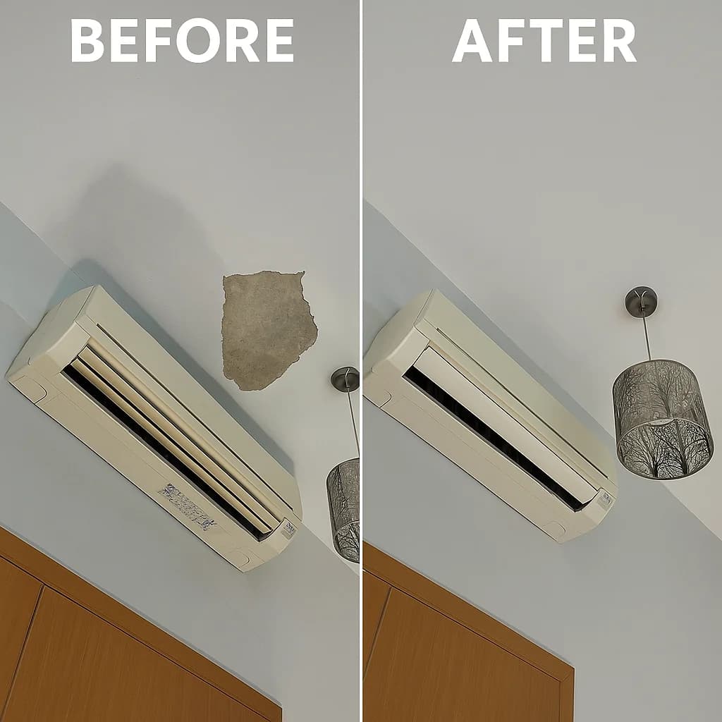 Ceiling touch-up, before and after
